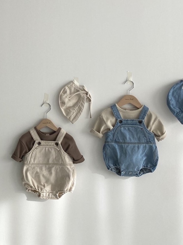 Piping Denim Romper Bonnet