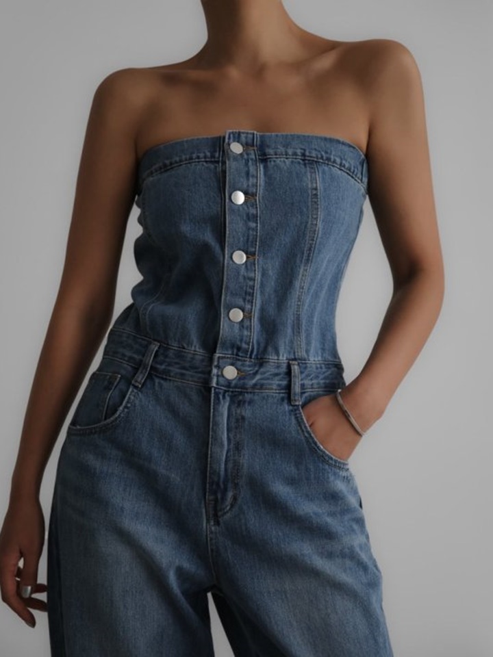 Strapless Blue Denim Jumpsuit