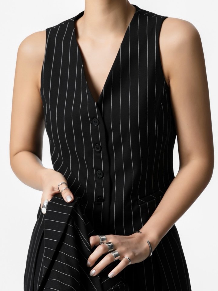 Wide Pin Stripe Set Up Suit Vest