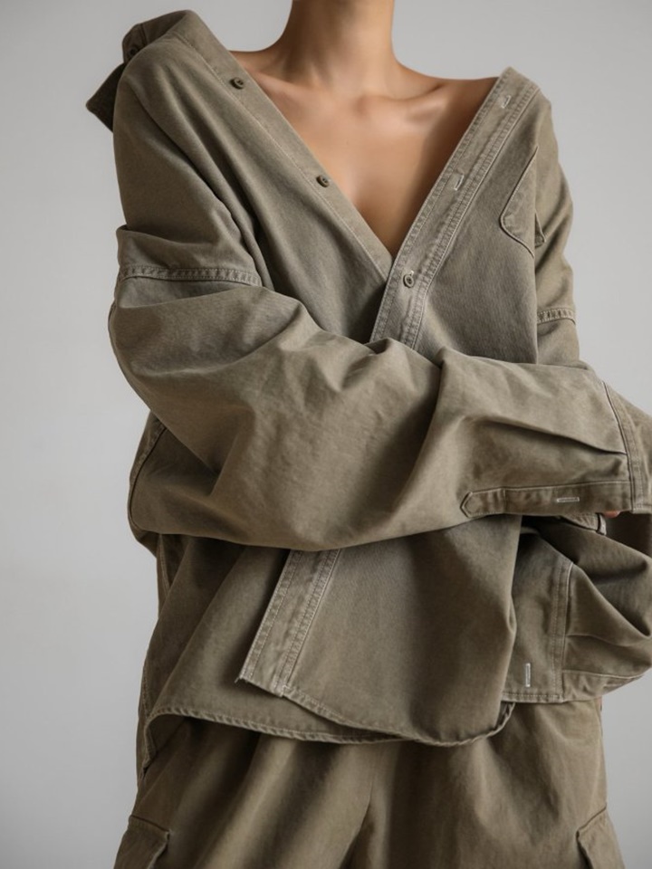 Washed Cotton Oversized Stitch Button Down Shirt