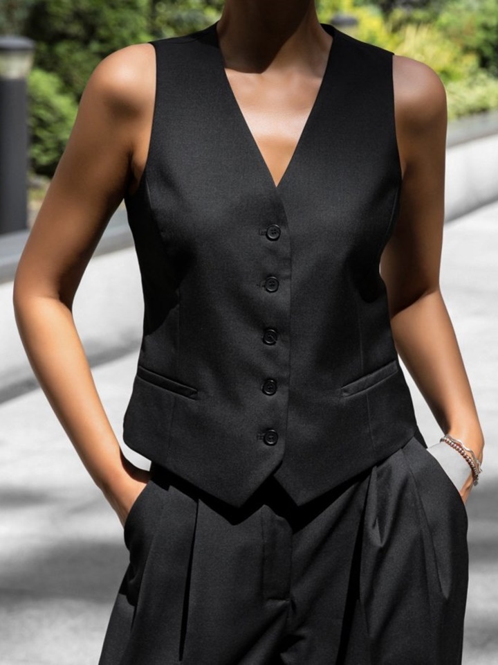 Sharkskin Fabric Tailored Set Up Vest