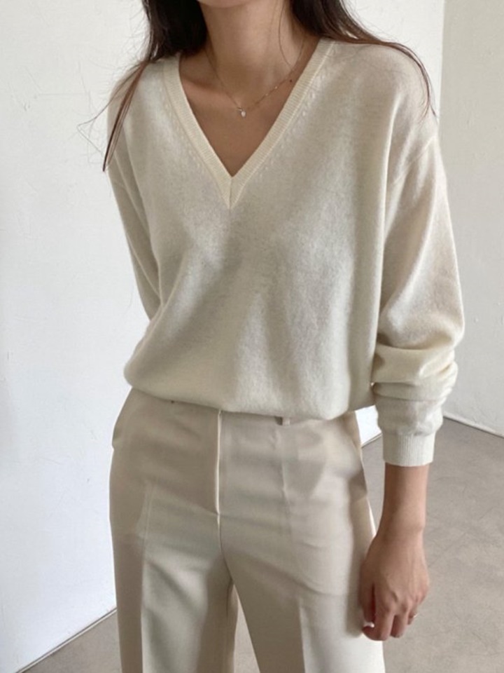 V Neck Wool Cashmere Knit