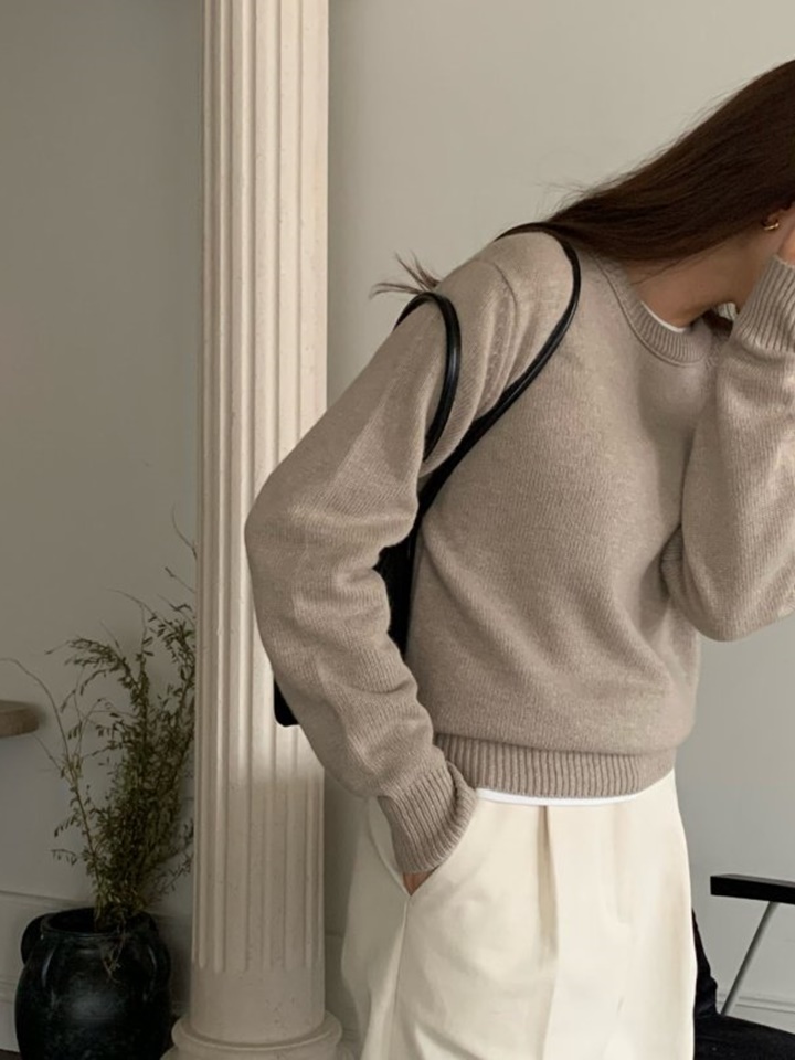 Wool Cashmere Crew Neck Knit Tee