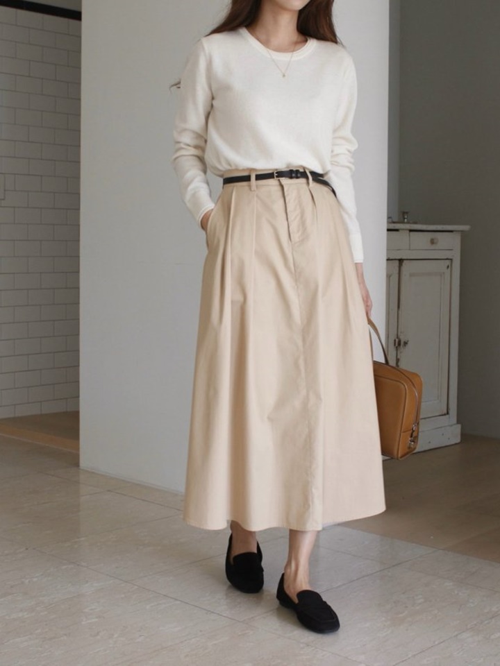 Noir Back Banded Flare Pleats Skirt