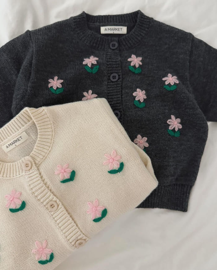 A-Market - Korean Children Fashion - #fashionkids - Solid Flower Cardigan - 2