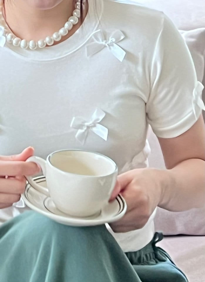 Bricklane - Korean Women Fashion - #momslook - Ribbon Decoration T-shirt - 7
