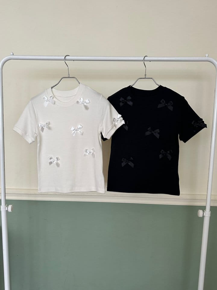 Bricklane - Korean Women Fashion - #pursuepretty - Ribbon Decoration T-shirt