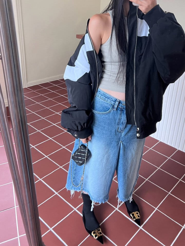 Bricklane - Korean Women Fashion - #restrostyle - Cutting Skirt Denim Pants - 4