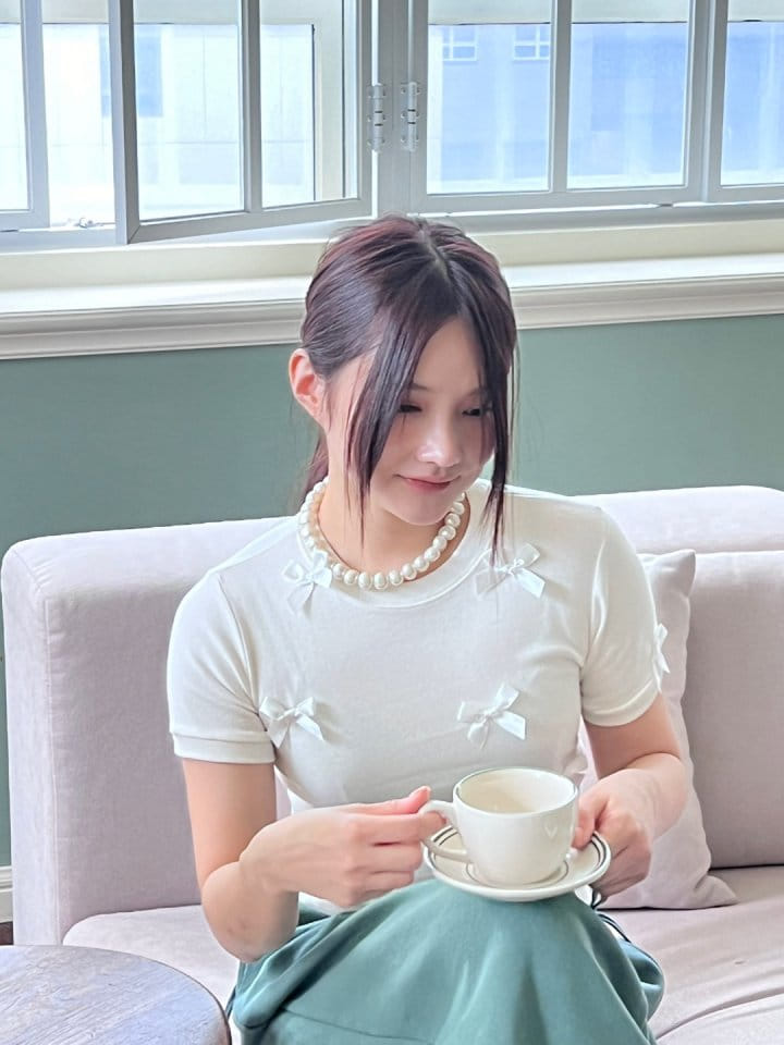 Bricklane - Korean Women Fashion - #thatsdarling - Ribbon Decoration T-shirt - 5