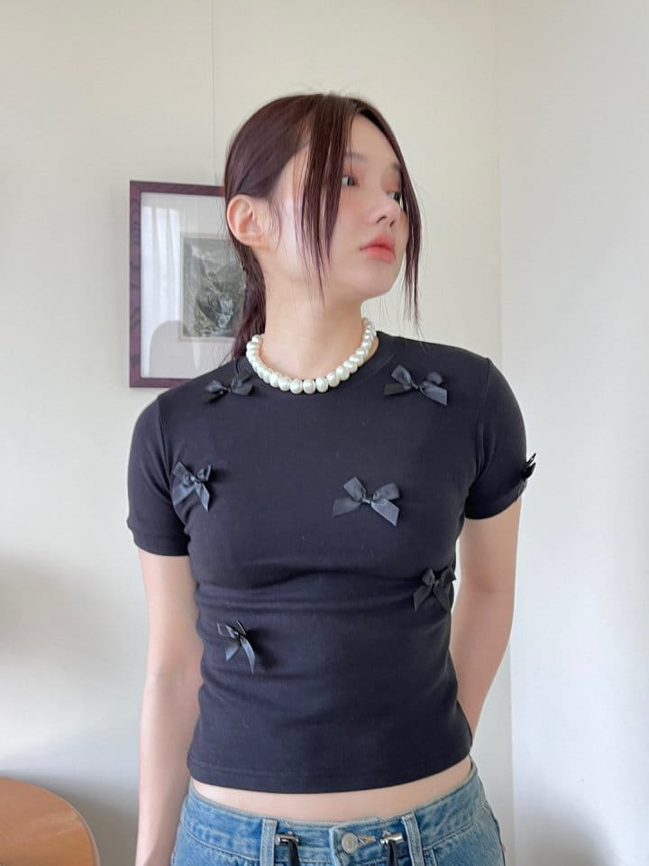 Bricklane - Korean Women Fashion - #womensfashion - Ribbon Decoration T-shirt - 12