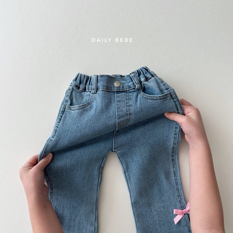 Daily Bebe - Korean Children Fashion - #kidsshorts - Ribbon Boots Cut Denim - 5