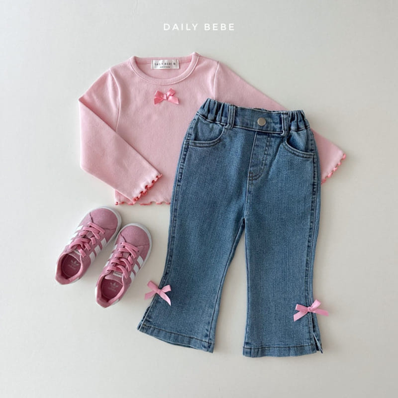 Daily Bebe - Korean Children Fashion - #littlefashionista - Ribbon Boots Cut Denim - 9