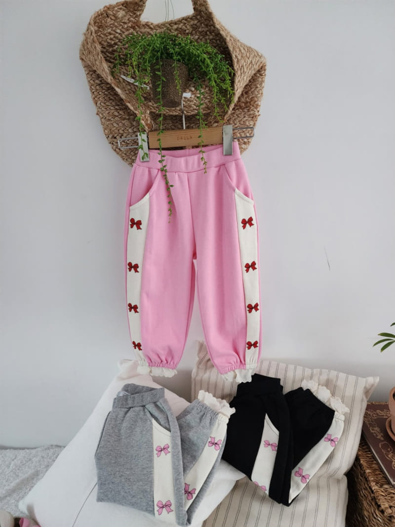 Dalla - Korean Children Fashion - #prettylittlegirls - Color Ribbon Jogger Pants - 2