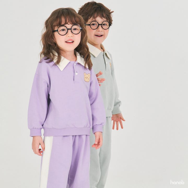 Hanab - Korean Children Fashion - #kidzfashiontrend - Bear Collar Top Bottom Set - 2