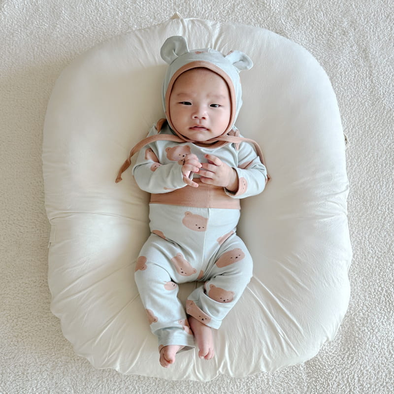 Lime & Blue - Korean Baby Fashion - #onlinebabyshop - Bear Baby Top Bottom Set
