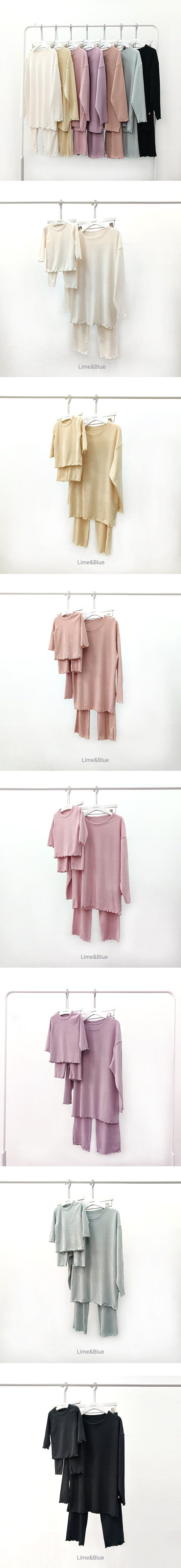 Lime & Blue - Korean Children Fashion - #toddlerclothing - Mom Luxury Rib Top Bottom Set