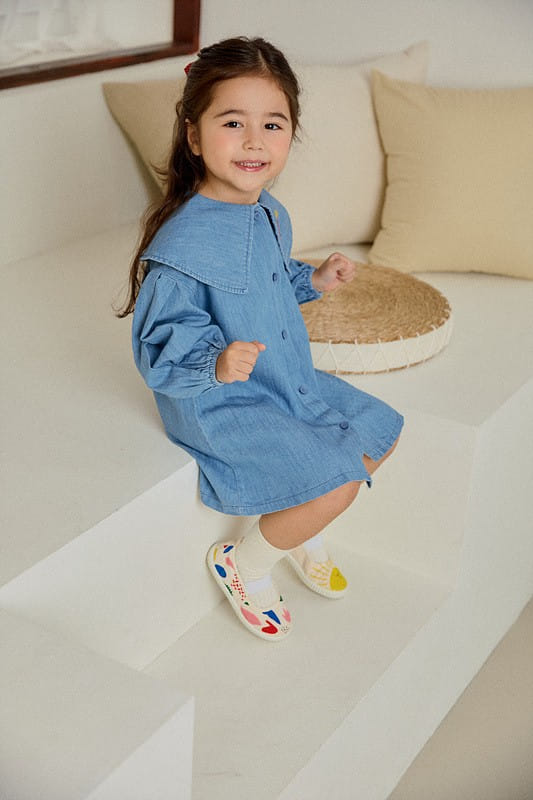 Mimico - Korean Children Fashion - #minifashionista - Heart Denim One-Piece - 5