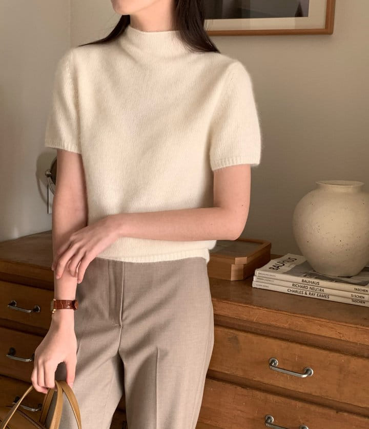 Moani - Korean Women Fashion - #momslook - Turtle Neck Half Sleeve Raccoon Knit Tee - 5