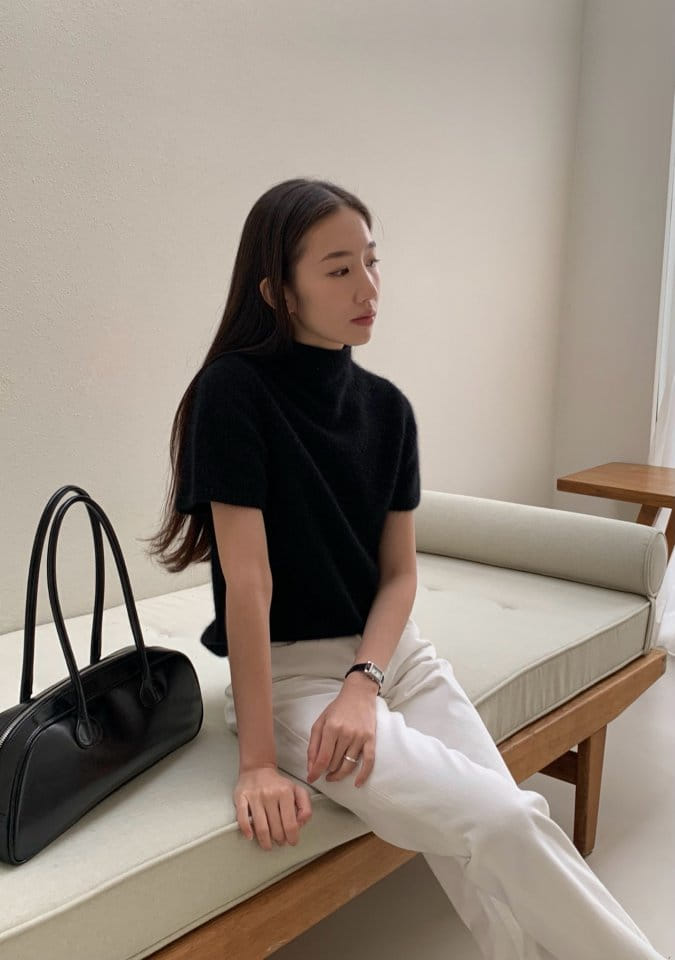 Moani - Korean Women Fashion - #momslook - Turtle Neck Half Sleeve Raccoon Knit Tee - 7
