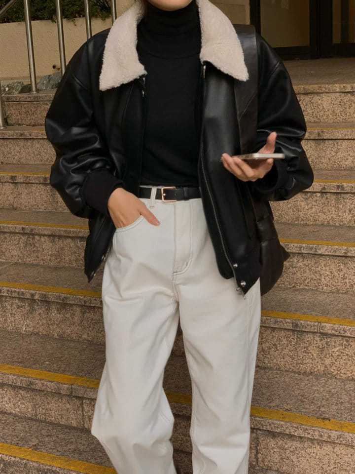 Moani - Korean Women Fashion - #thatsdarling - Shearling Collar Leather Jacket - 9