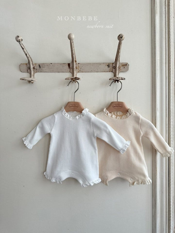Monbebe - Korean Baby Fashion - #smilingbaby - Waffle Body Suit Bonnet Set