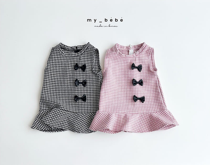 My Bebe - Korean Children Fashion - #prettylittlegirls - Ribbon Check One-Piece - 2