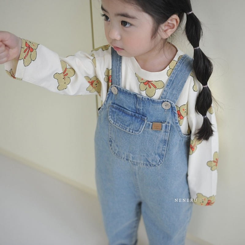 Neneru - Korean Children Fashion - #littlefashionista - Kids Ccomi Denim Dungarees - 5