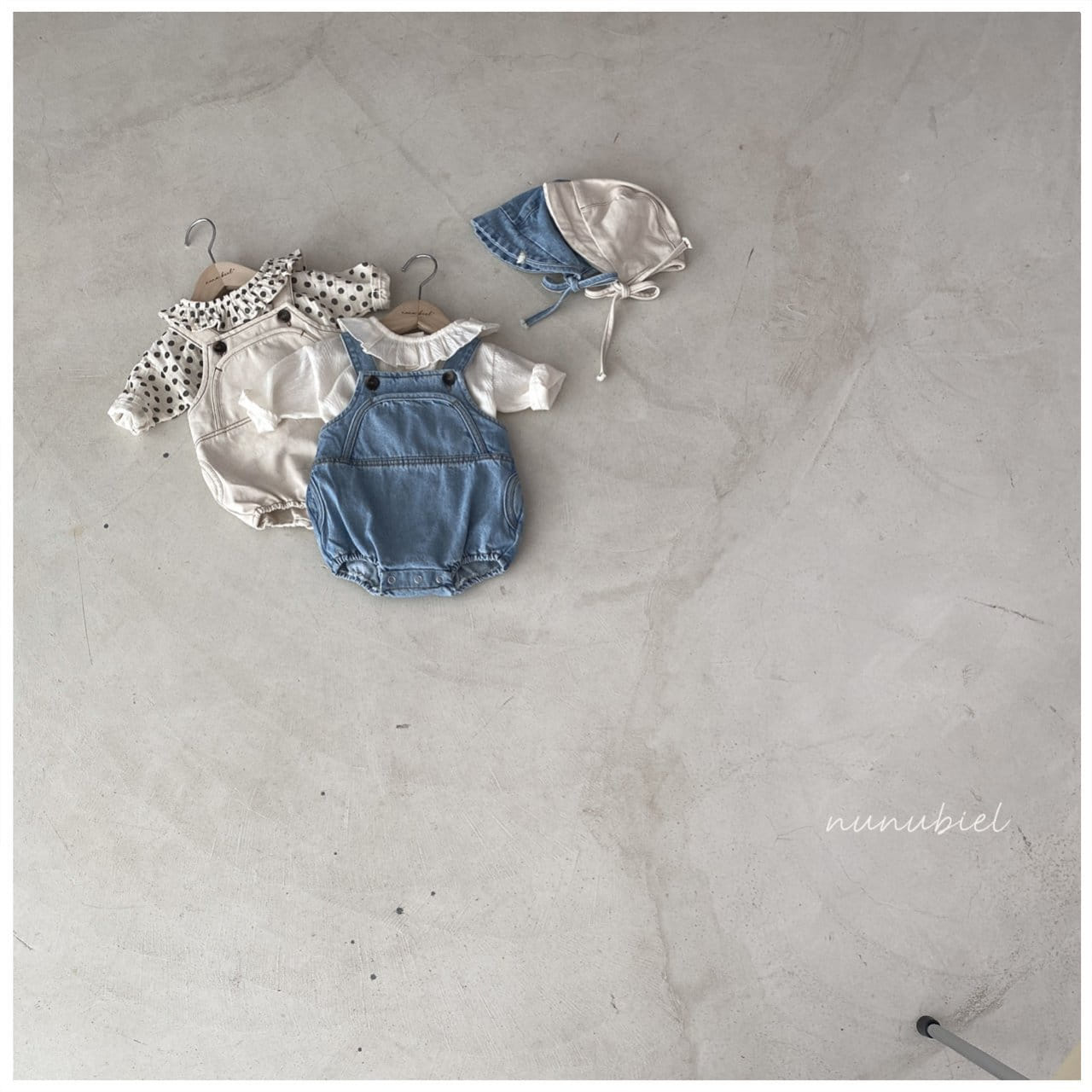 Nunubiel - Korean Baby Fashion - #babyoutfit - Piping Denim Romper Bonnet