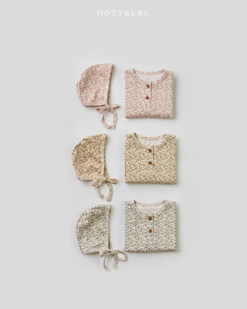 Oott Bebe - Korean Baby Fashion - #babylifestyle - Flower Rib Body Suit Bonnet Set