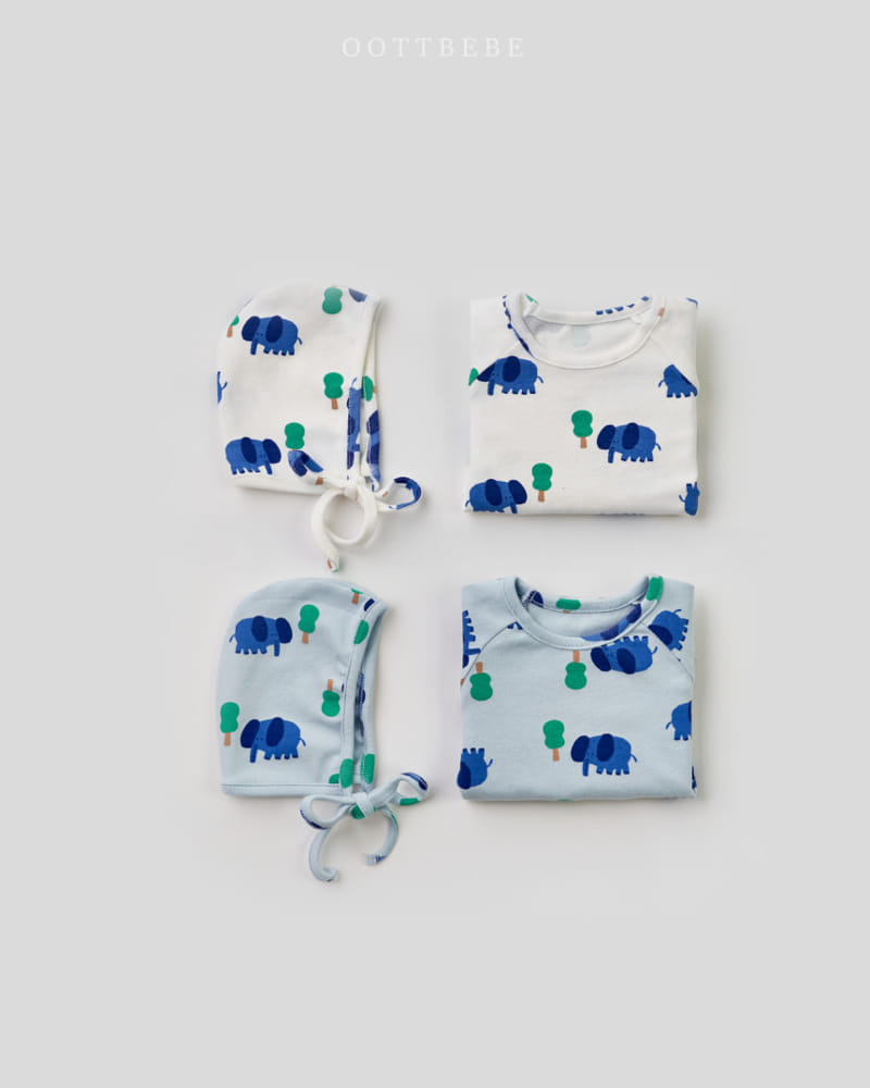 Oott Bebe - Korean Baby Fashion - #babyoutfit - Elephant Body Suit Bonnet Set