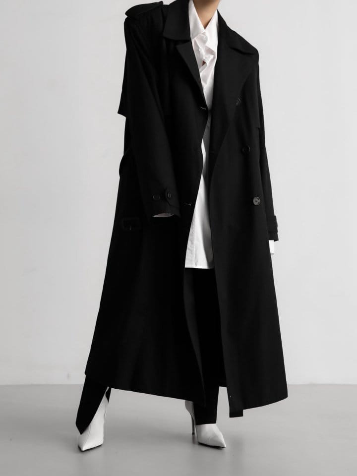 Paper Moon - Korean Women Fashion - #momslook - Padded Detail Oversized Double Breasted Trench Coat - 3