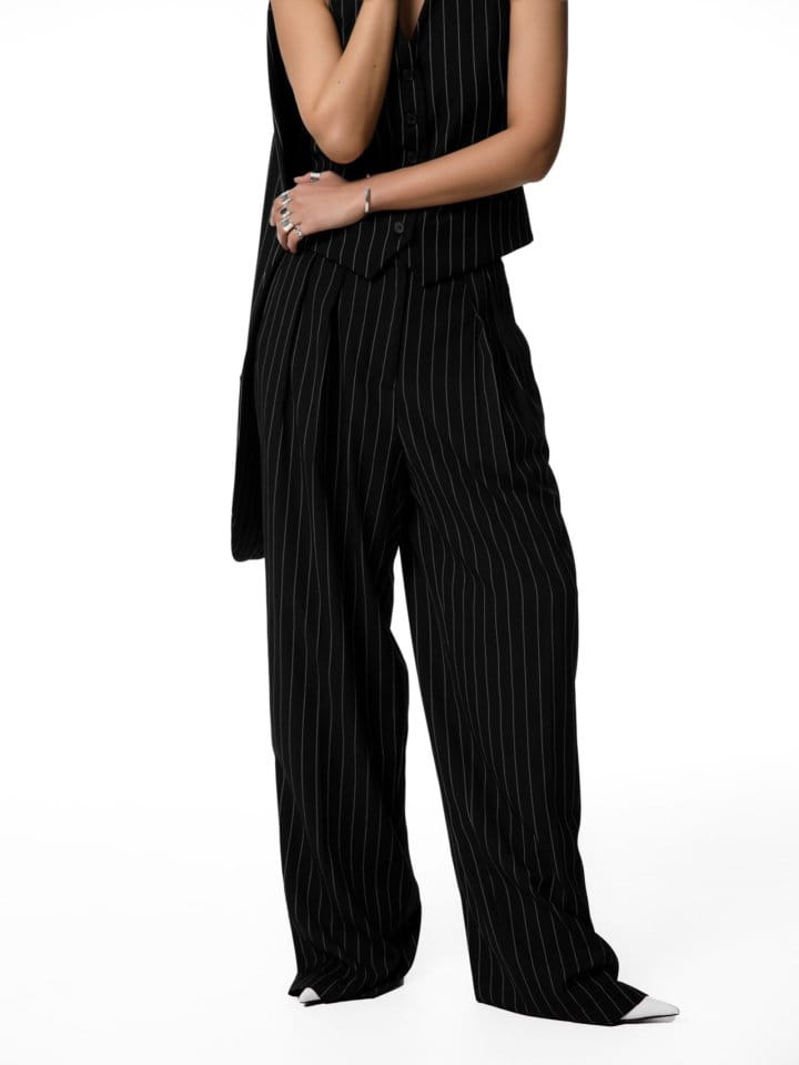 Paper Moon - Korean Women Fashion - #momslook - Wide Pin Stripe Set Up Suit Pleated Trousers