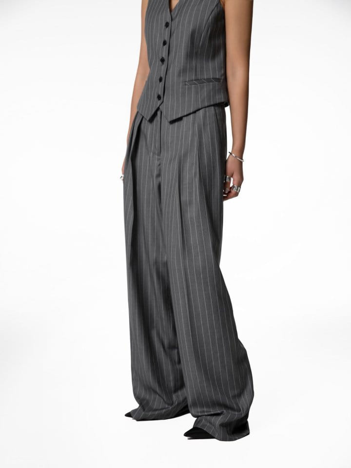 Paper Moon - Korean Women Fashion - #momslook - Wide Pin Stripe Set Up Suit Pleated Trousers - 11