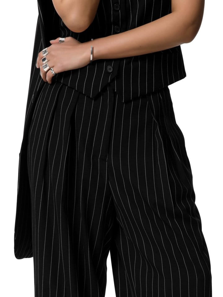 Paper Moon - Korean Women Fashion - #momslook - Wide Pin Stripe Set Up Suit Pleated Trousers - 7