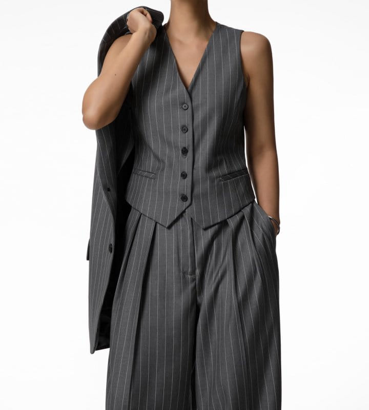 Paper Moon - Korean Women Fashion - #momslook - Wide Pin Stripe Set Up Suit Vest - 10