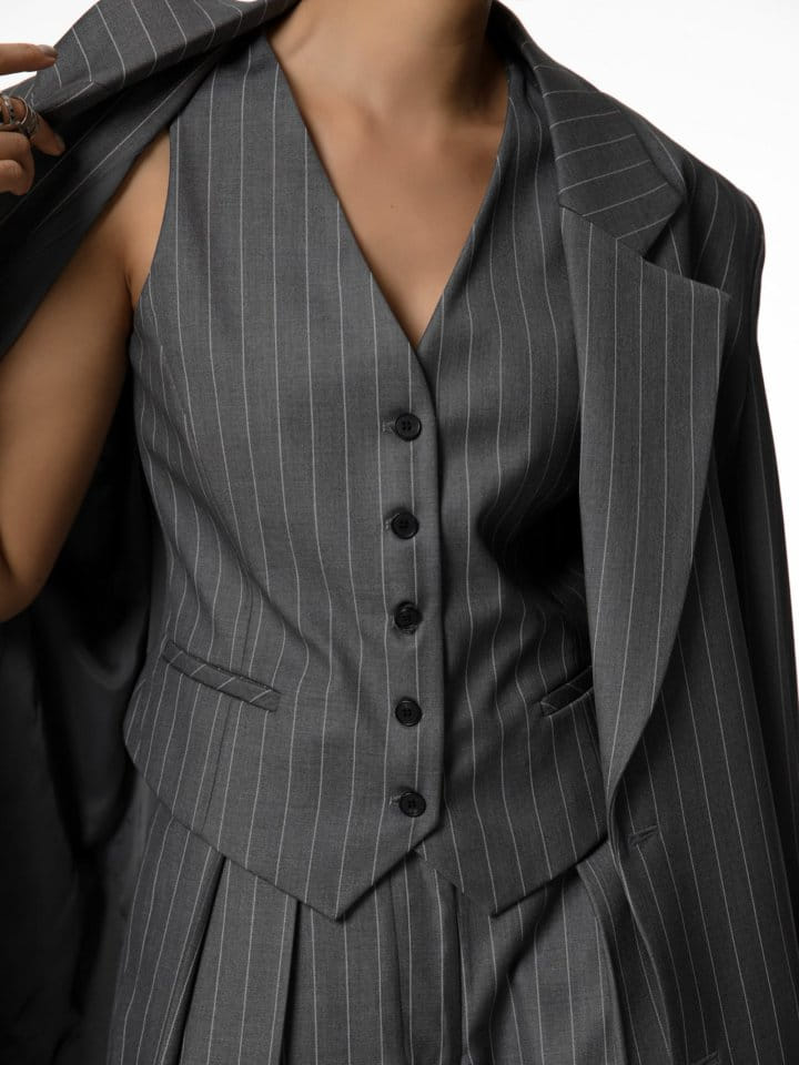 Paper Moon - Korean Women Fashion - #momslook - Wide Pin Stripe Set Up Suit Vest - 12