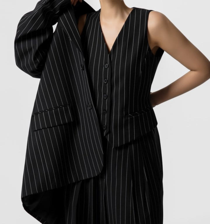 Paper Moon - Korean Women Fashion - #momslook - Wide Pin Stripe Set Up Suit Vest - 2