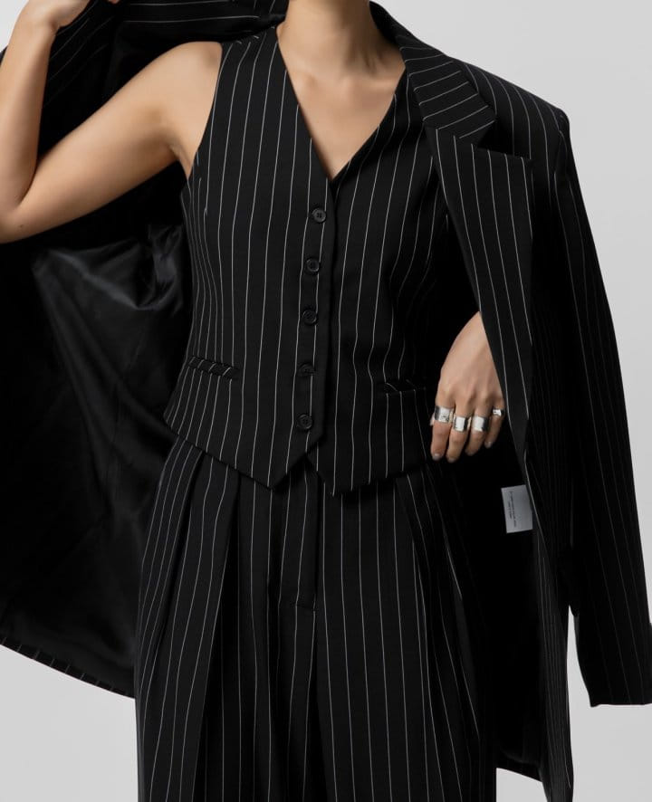 Paper Moon - Korean Women Fashion - #womensfashion - Wide Pin Stripe Set Up Suit Vest - 4