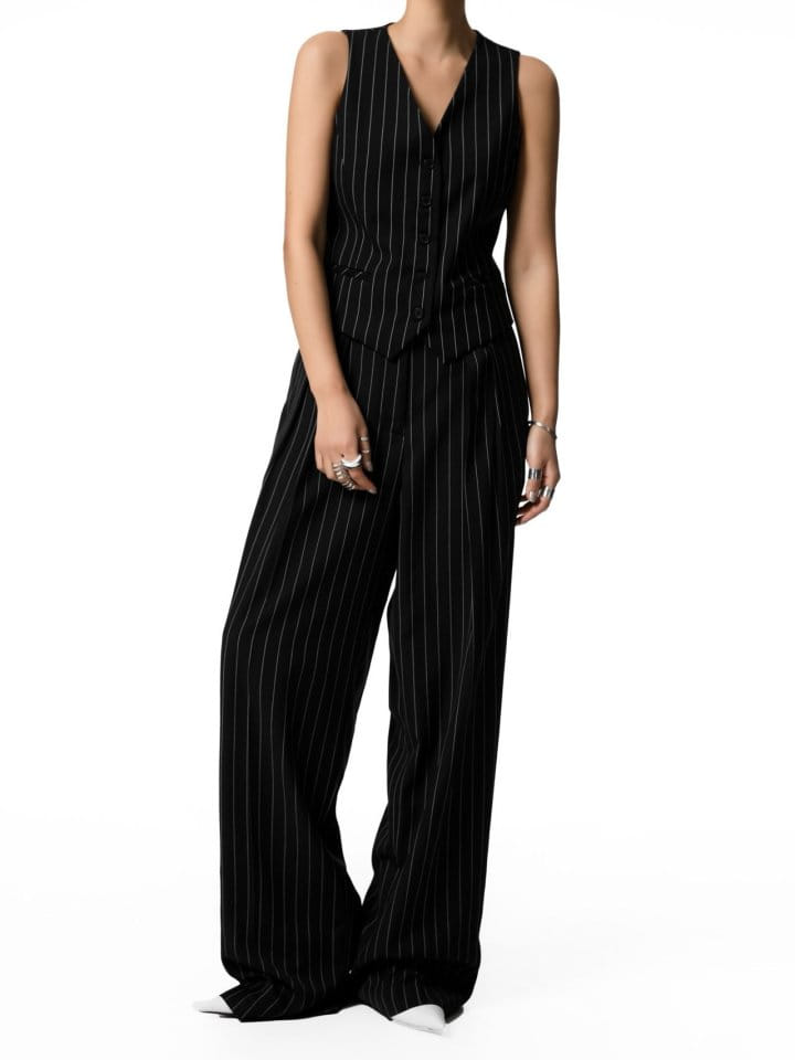 Paper Moon - Korean Women Fashion - #momslook - Wide Pin Stripe Set Up Suit Vest - 6