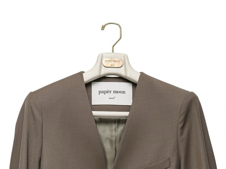 Paper Moon - Korean Women Fashion - #momslook - Sharkskin Fabric Collarless Oversized Set Up Blazer - 10