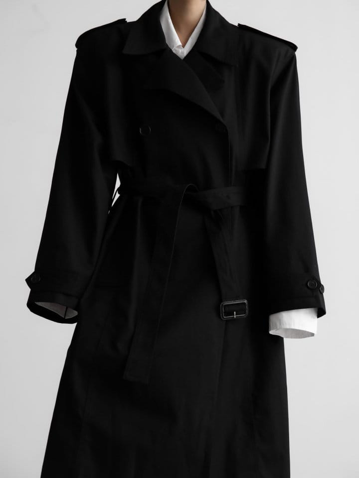 Paper Moon - Korean Women Fashion - #thelittlethings - Padded Detail Oversized Double Breasted Trench Coat - 2