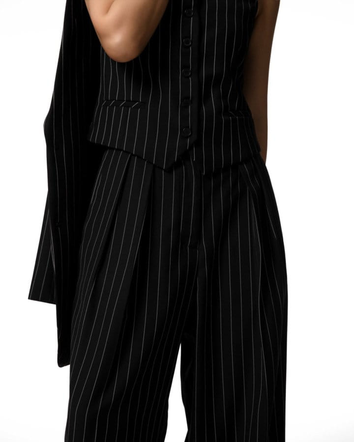 Paper Moon - Korean Women Fashion - #womensfashion - Wide Pin Stripe Set Up Suit Pleated Trousers - 2