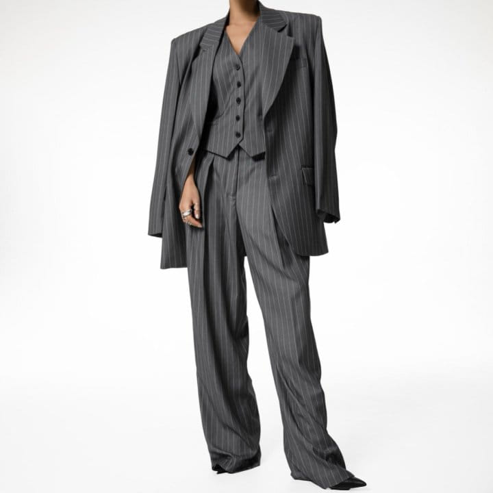 Paper Moon - Korean Women Fashion - #womensfashion - Wide Pin Stripe Set Up Suit Vest - 11