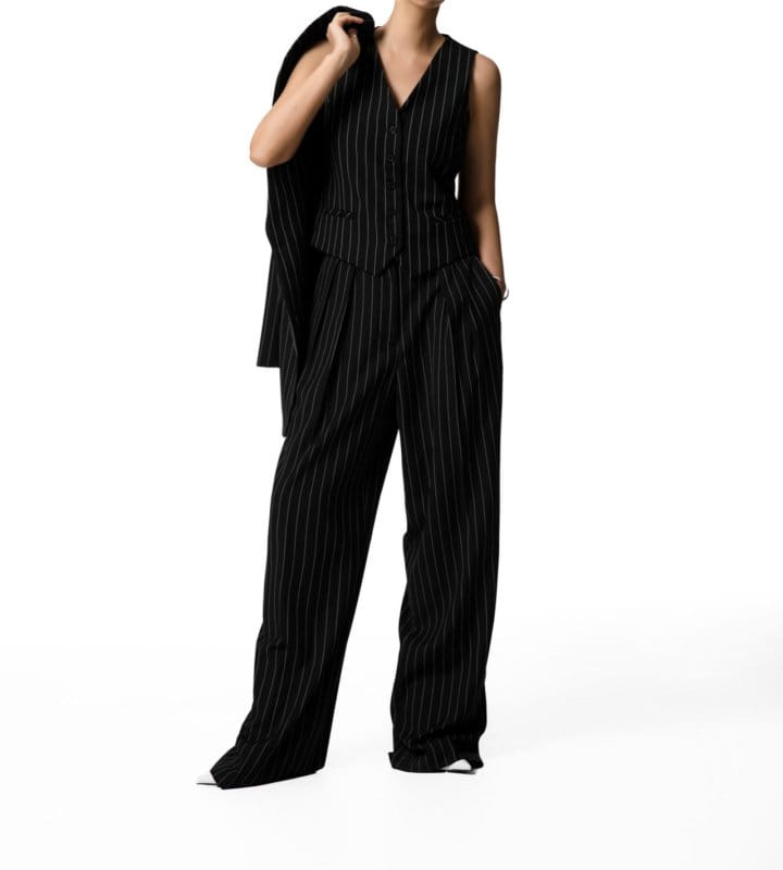 Paper Moon - Korean Women Fashion - #womensfashion - Wide Pin Stripe Set Up Suit Vest - 5
