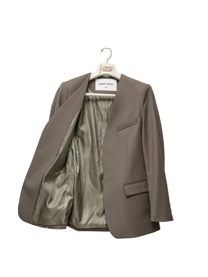 Paper Moon - Korean Women Fashion - #womensfashion - Sharkskin Fabric Collarless Oversized Set Up Blazer - 9