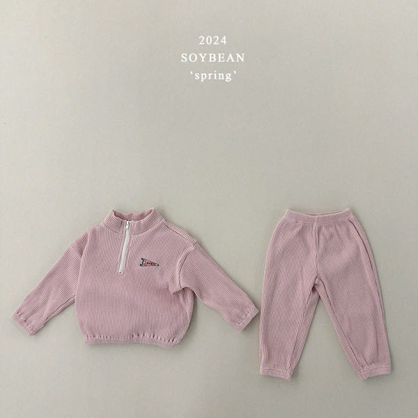 Soybean - Korean Children Fashion - #Kfashion4kids - Loose Fit Half Waffle Top Bottom Set - 8