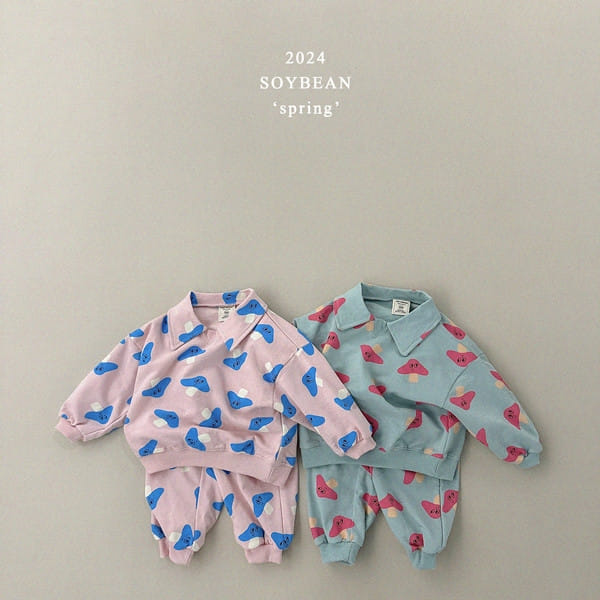 Soybean - Korean Children Fashion - #childofig - Collar Mushroom Top Bottom Set