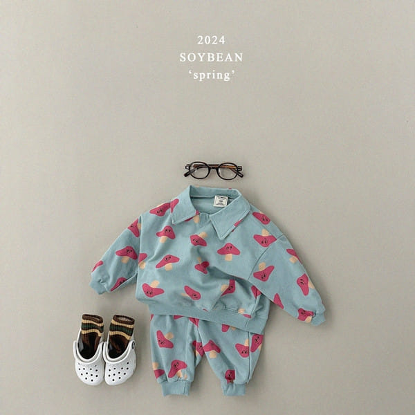 Soybean - Korean Children Fashion - #childrensboutique - Collar Mushroom Top Bottom Set - 2