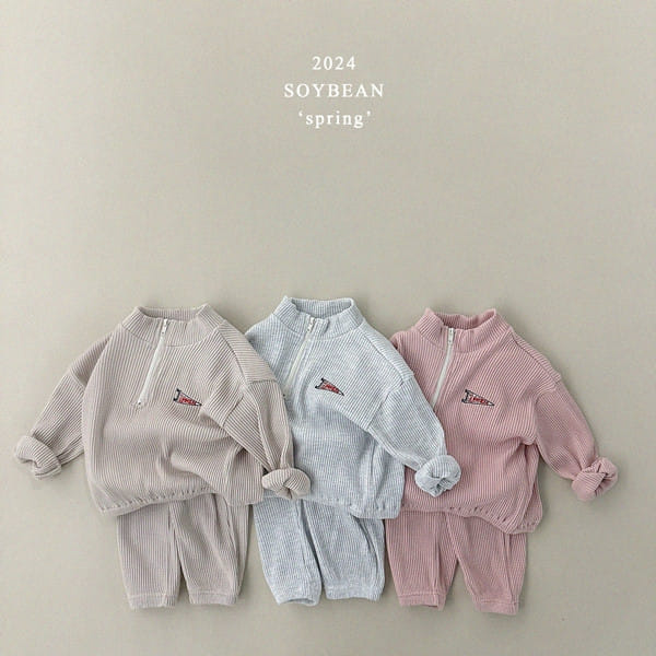 Soybean - Korean Children Fashion - #childrensboutique - Loose Fit Half Waffle Top Bottom Set