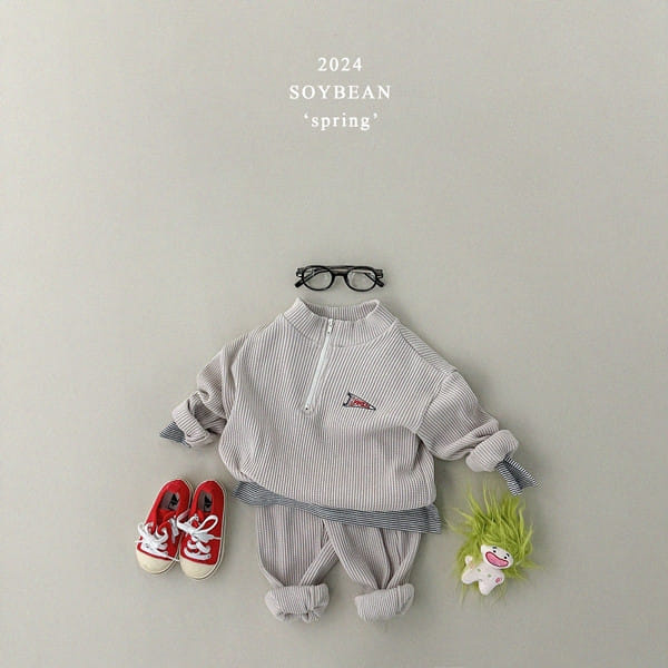 Soybean - Korean Children Fashion - #designkidswear - Loose Fit Half Waffle Top Bottom Set - 2